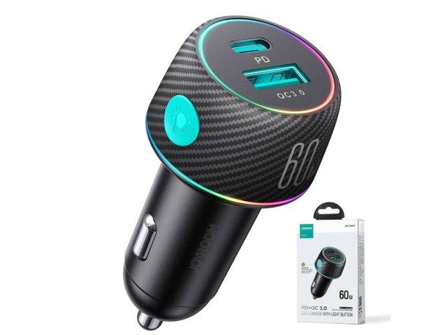 شارژر فندکی تایپ سی و یو اس بی 60 وات جویروم JOYROOM CC-N01 60W A C color button switch car charging